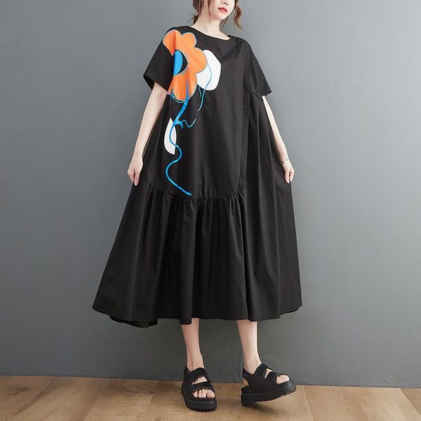 

arrival black white print dress floral japanese style chic girls summer patchwork women casual midi, Black;gray