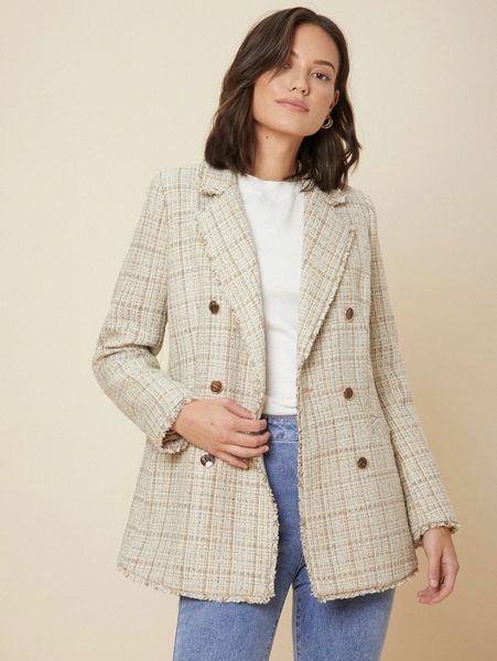 

motf premium tailored double button tweed blazer w6fc#, White