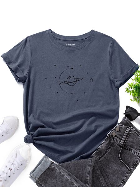 

planet print crew neck tee y6la#, White