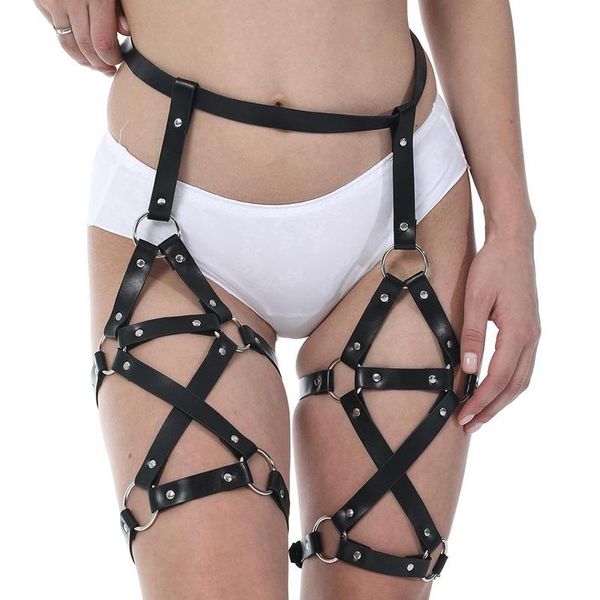 Ceintures Sexy femmes jarretelles en cuir gothique jambe corps harnais Bondage érotique Lingerie jarretelle Bdsm bas FetishBelts8931878