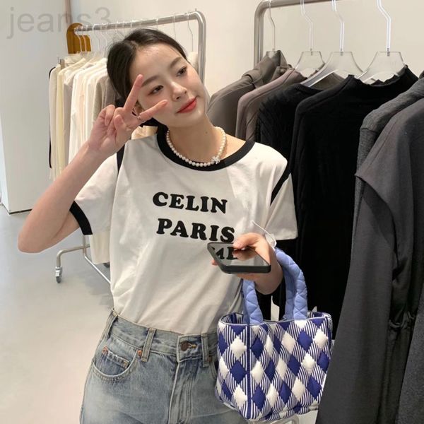

women's t-shirt designer 2022 spring summer t-shirt black and white letter flocking women's c33m