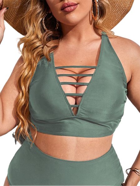 

plus cut-out criss cross bikini z21b#, Black