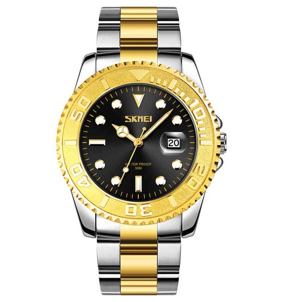 

2022 new model skmei 9295 brand 30m waterproof date clock male stainls steel quartz men luxury wrist watch, Slivery;brown
