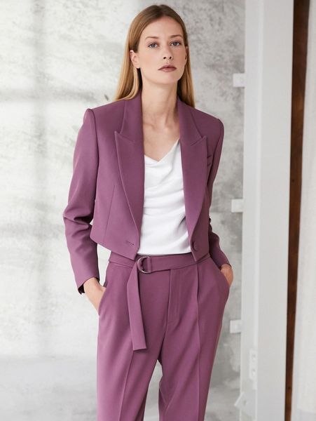 

motf premium cropped single button blazer l5p3#, White