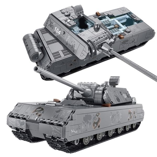 Tanque pesado militar Panzer alemão VIII Maus Blocks Blocks Leopard 2 WW2 Soldado Armas do Exército Tijolos Toys Crianças Presentes 220715