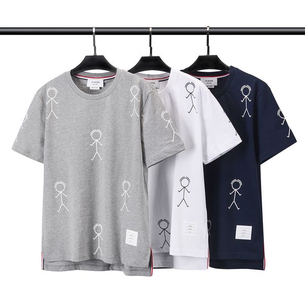 

men and women t shirt cotton short-sleeved fashion short t-shirt couple models printed tb printing short, White