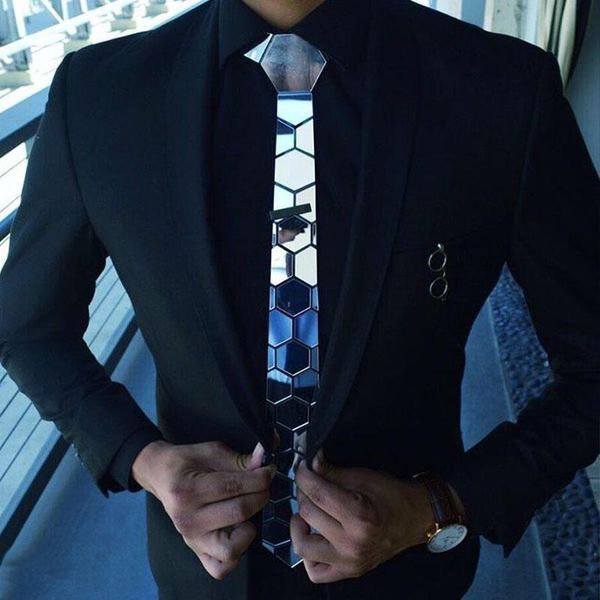 Laço amarra lasca galheta homens magro de padrão floral manta de mancha metálica bling hexagonal mirror tie brand wedding noivo de ternos acessórios moda masculina