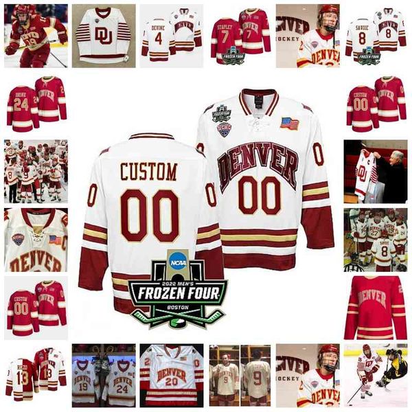 Xflsp 2022 College Frozen Four Championship Custom Denver Pioneers DU ICE Hockey Trikot 35 Adam Berkhoel 21 Kevin Doell 20 Connor James 20 Aaron