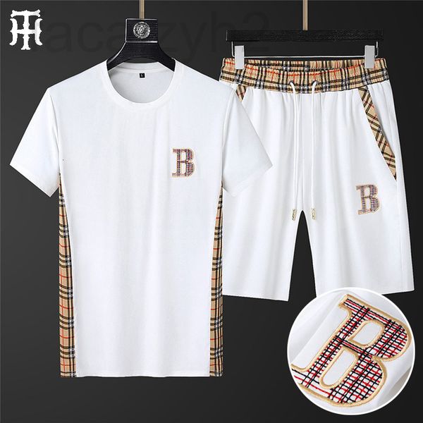 

men's casual shirts designer 2022 summer new short sleeved t-shirt two piece embroidery stitching contrast color casual sports suit men, White;black