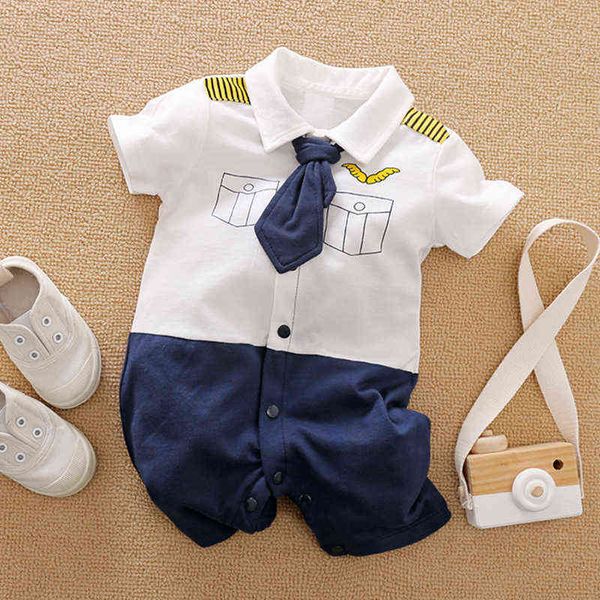 Flugzeugkapitän Kleidung Sommer Neugeborenen Baby Jungen Strampler Baumwolle Neue geboren Junge Strampler Kurzarm Onesie Infant Outfit Kostüm G220510