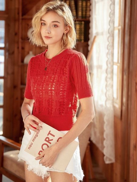 

knit mix solid pointelle knit without tube x3qc#, White;black