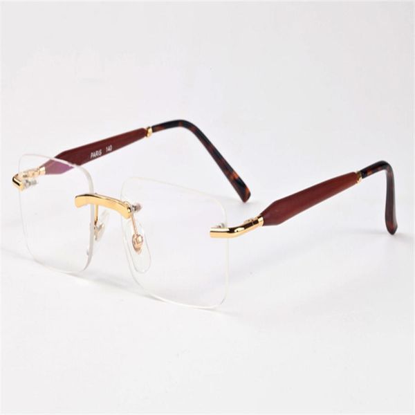 

classic new fashion sport fishing sunglasses for women wooden rimless glasses retro optical black brown clear rectangular lens wit279c, White;black