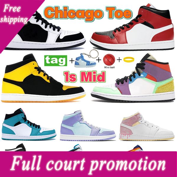 

mid 1s 1 men women basketball shoes carbon fiber chicago toe white black pink light smoke grey danded purple unc bred multi-color sneakers