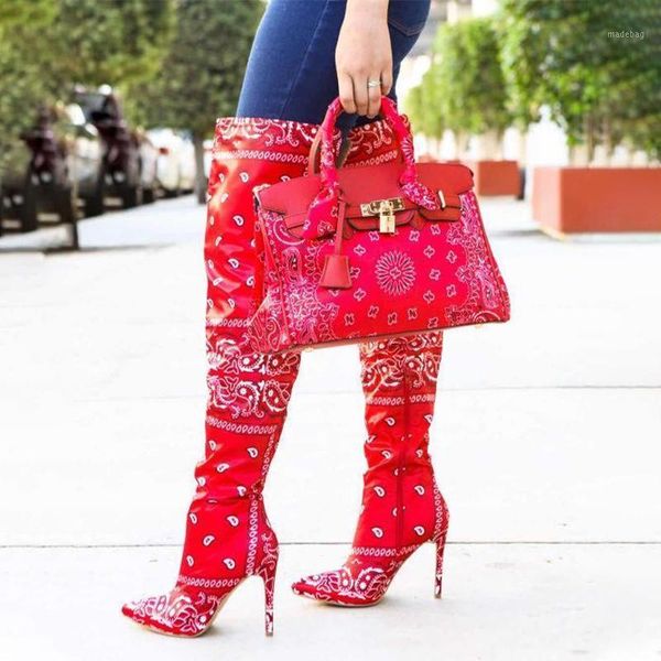 

women bandana boots women's over knee high female party woman pumps lady thin heel shoes big size, Black