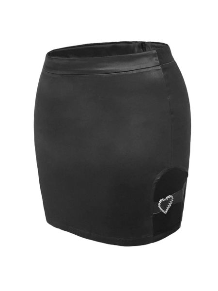 

plus heart-ring detail cut out satin skirt y7gr#, Black