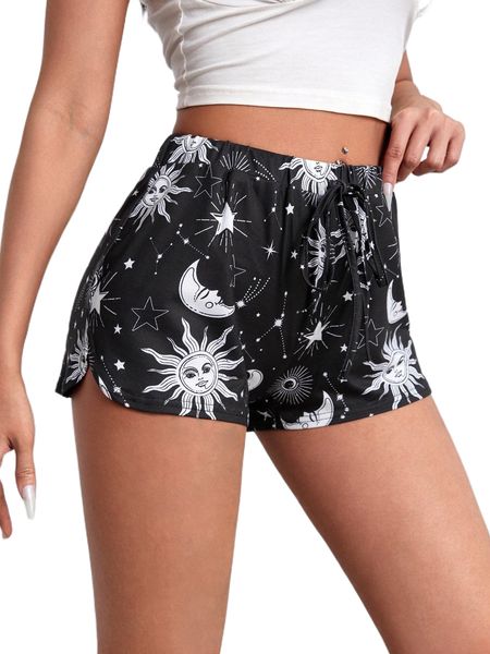 

drawstring waist galaxy print track shorts m5dm#, White;black