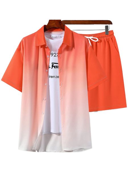 

men ombre shirt & drawstring waist shorts without tee g66b#, Gray