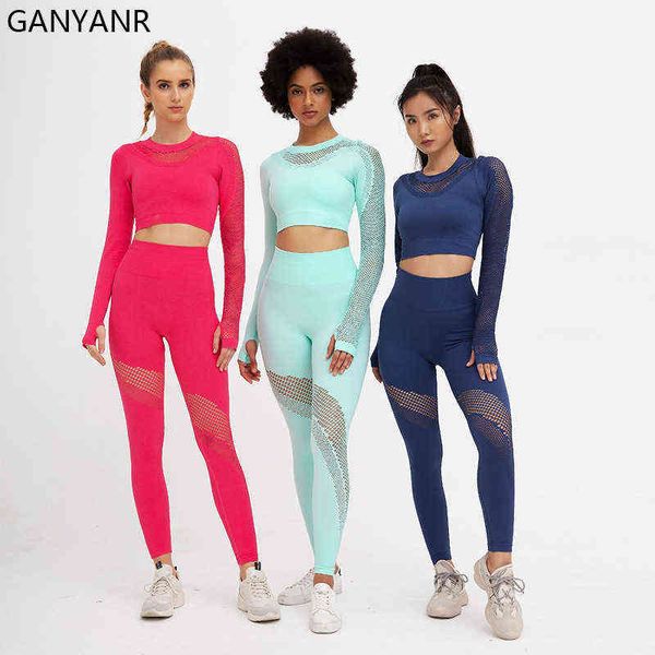 

ganyanr seamless yoga set fitness clothing sportswear high waisted gym women workout tracksuit activewear bodysuit sports suit t220725, White;red