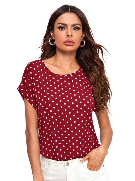 

cuffed sleeve polka dot v3zm#, White