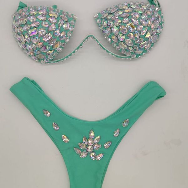 

venus vacation hot selling diamond bikini set summer sexy swimwear handmade rhinestone bathing suit beachwear