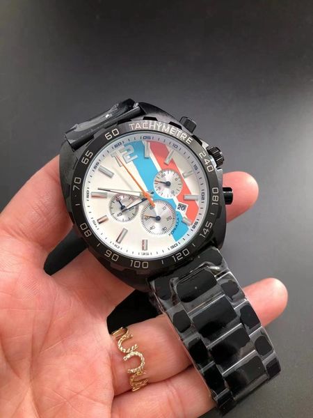 

2022 men luxury watches six stitches series all dials work mens quartz watch european brand steel strap chronograph clock fashion sport roun, Slivery;brown