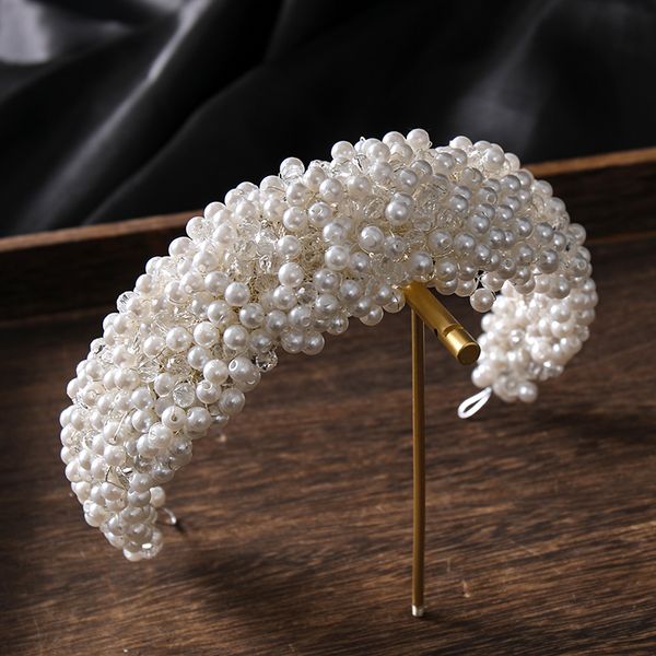 

luxury full pearls crystal silver color headbands for bride women tiaras hair vines bands handmade wedding accessories 220804, Slivery;golden
