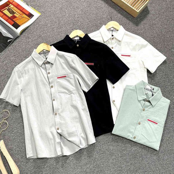 

2022 men's lapel short sleeve shirt designer pra men t-shirt linen business casual -3xl, White;black