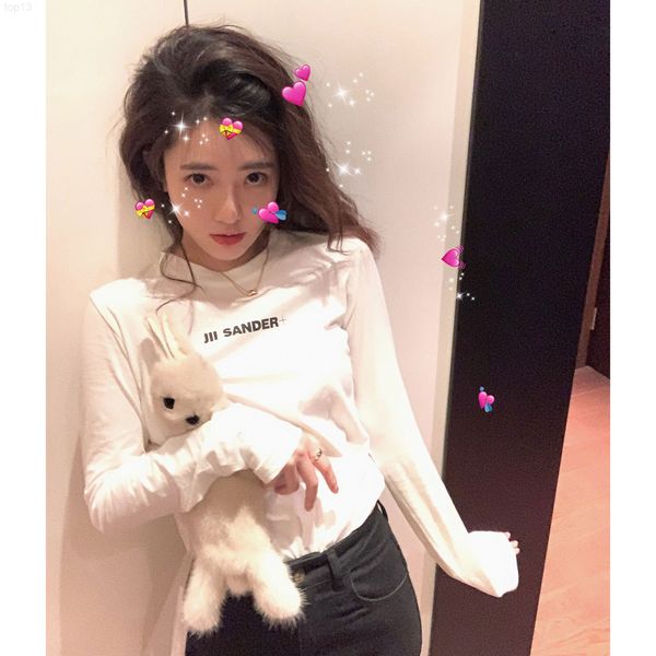 

women's knits & tees designer jil j classic small letters spring and summer 2022 new long sleeved round neck solid color versatile t-sh, White