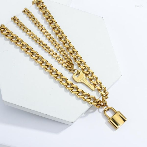 Correntes Chain Chain Colllace Neck Lock Key Jóias pendentes para mulheres Vintage Cheker Padlock Goth AccessoriesChains