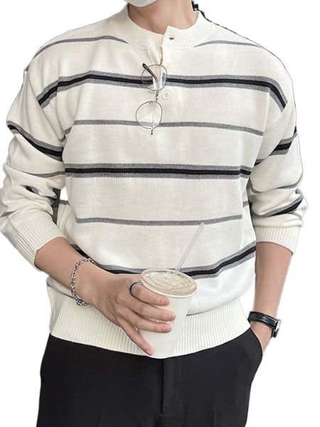 

dazy men striped pattern button half placket sweater n9io#, White;black