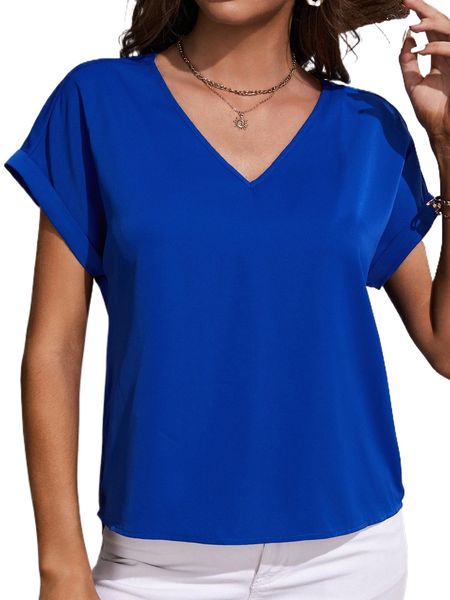 

batwing sleeve v neck blouse t4ip#, White