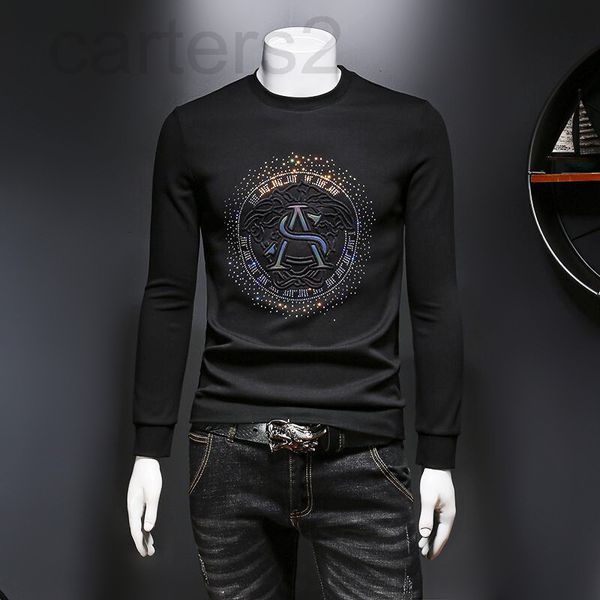 

men's hoodies & sweatshirts designer 2021 autumn and winter new trend diamond sweater korean slim fit youth bottoming shirt men's, Black