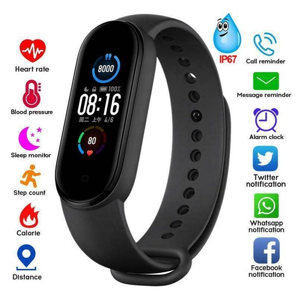 

children watches new m5 smart sport watch bracelet wristband blood pressure heart rate monitor fitness fitness tracker fashion smart bracele, Blue