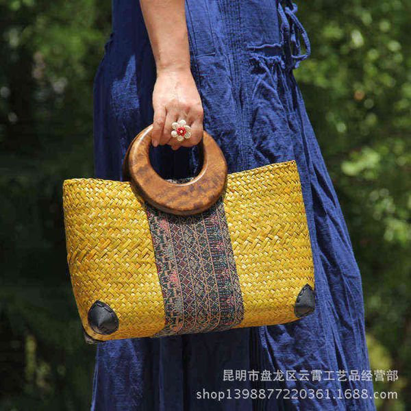 

women rattan straw bag straw woven bag leisure vacation beach bag portable women handbag 2205013 220513