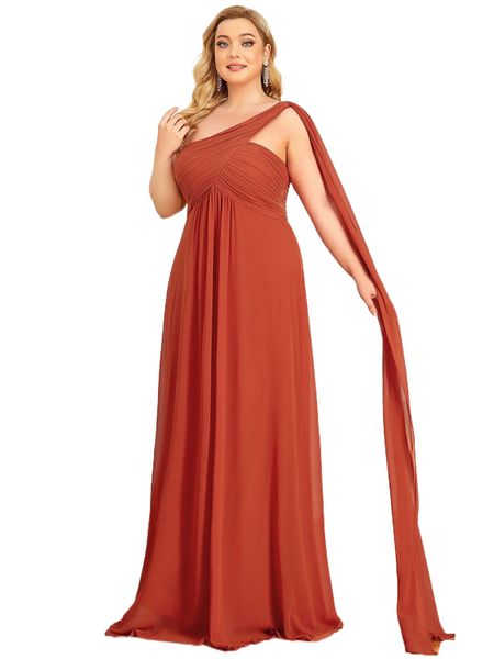 

ever-pretty plus one shoulder ruched draped chiffon prom dress a3p4#, Black