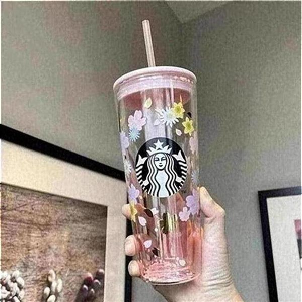 

starbucks pink sakura goddess double glass straw cup large capacity drinking cup 591ml264k247d