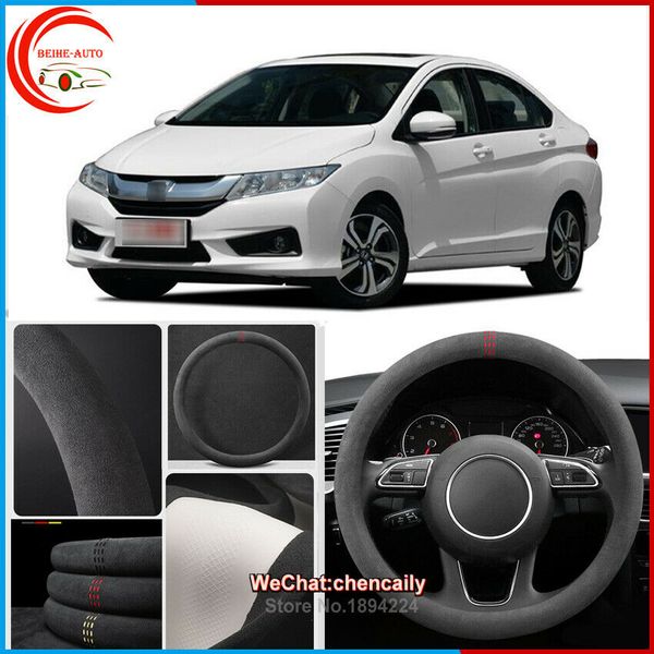 

for honda city black alcantara car steering wheel cover all seasons suede case