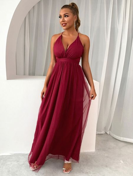 

joyfunear plunging neck crisscross back mesh cami prom dress u04h#, Black;gray