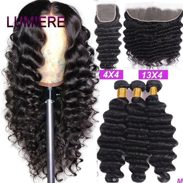 

lumiere hair loose deep wave bundles with closure peruvian hair bundles with closure remy 100% human hair bundles with frontal 220715, Black;brown