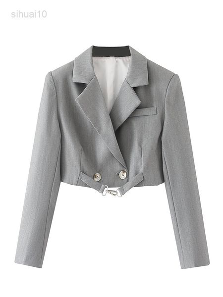

women short blazer 2022 women spring new fashion short solid blazer with belt office lady business outfit women coat jacket l220725, White;black