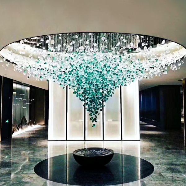 Pendelleuchte, moderner Steinkristall-LED-Kronleuchter für Wohnzimmer, Lobby, große Luxus-Cristal-Beleuchtungskörper, Innendekoration, Hängelampen