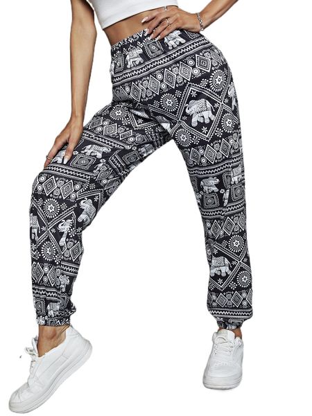 

g.eo & elephant print p.ants l2y1#, Black;white