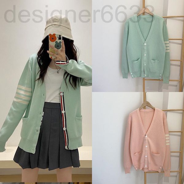 

women's knits & tees designer tb autumn and winter men's women's same four bar five button wool knitted cardigan jacket sweat, White