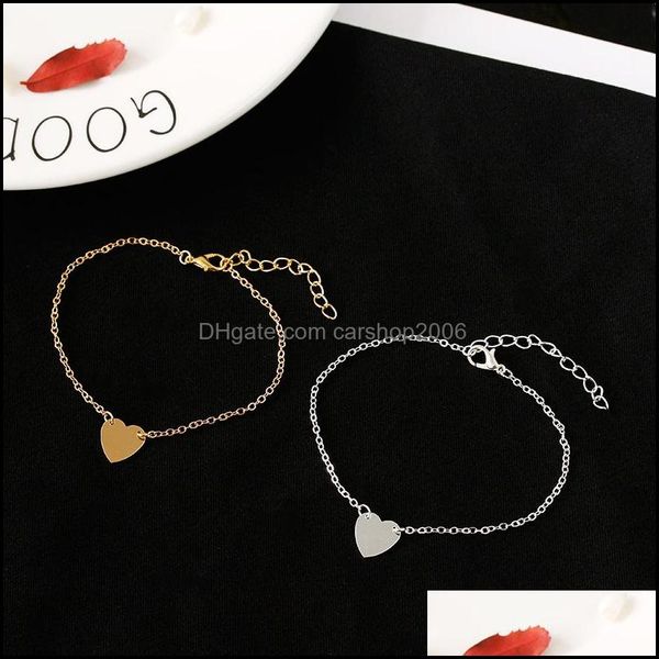 

anklets jewelry fashion heart bracelet anklet for women girls gold sier color metal bracelets statement gifts wholesale drop delivery 2021 g, Red;blue