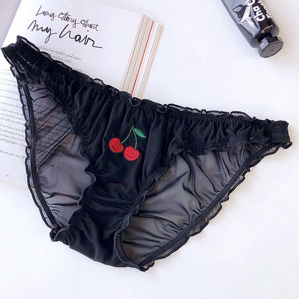 

6xl large size sweet women panty fancy lace female lingerie temptation low-waist panties fruit ins embroidery womens mesh briefs, Black;pink