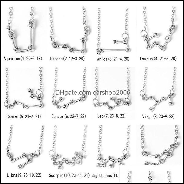 

pendant necklaces pendants jewelry 12 constellation with crystals horoscope sign zircon fashion necklace dhnpa, Silver