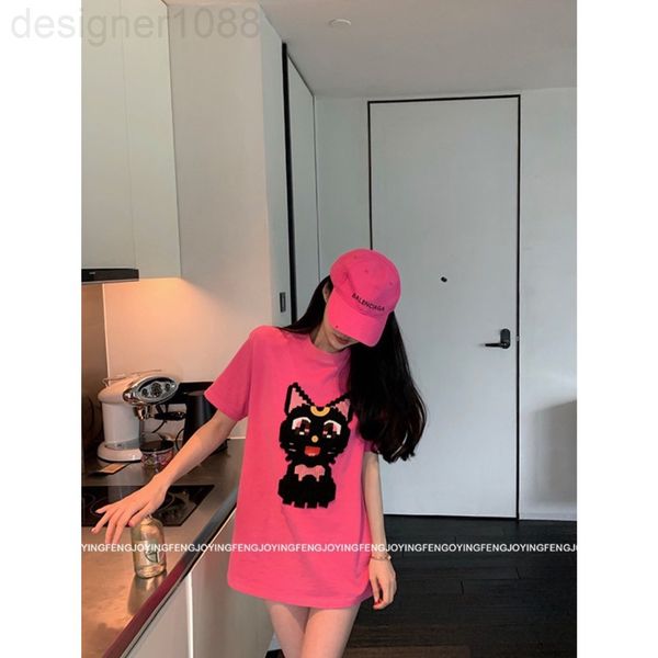 

women's t-shirt designer sweet baby wildcat loose short sleeve t-shirt can be called the highlight of matching king clos is pattern on, White