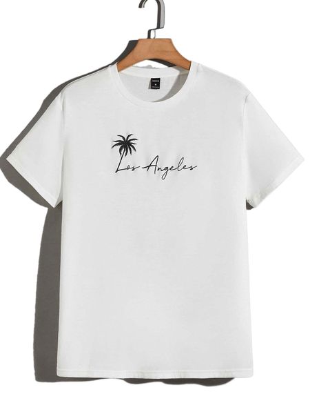 

men coconut tree & letter graphic tee c819#, White;black