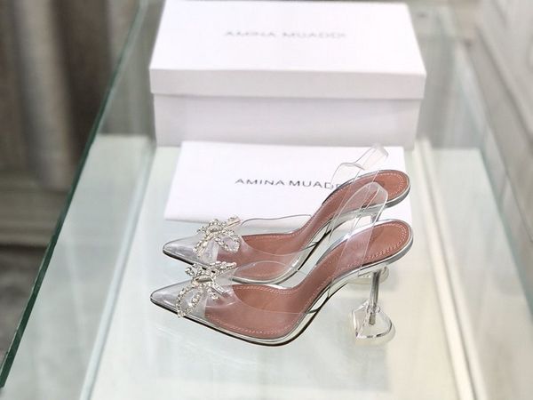 

luxury new amina muaddi womens bowknot crystal sandals high heel 8cm 10cm wedding party shoes size 35-41, Black