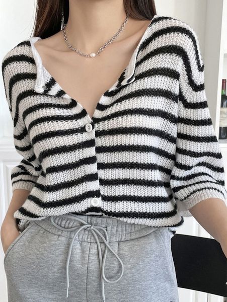 

dazy stripe pattern drop shoulder cardigan y61r#, White;black